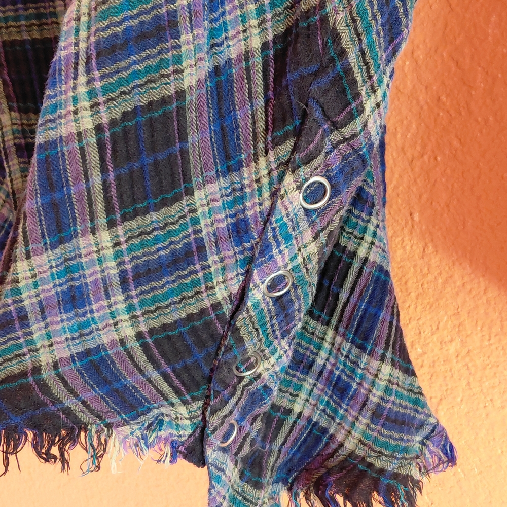 Free People Navy and Green Plaid Button-Down Shirt - Picture 6 of 16